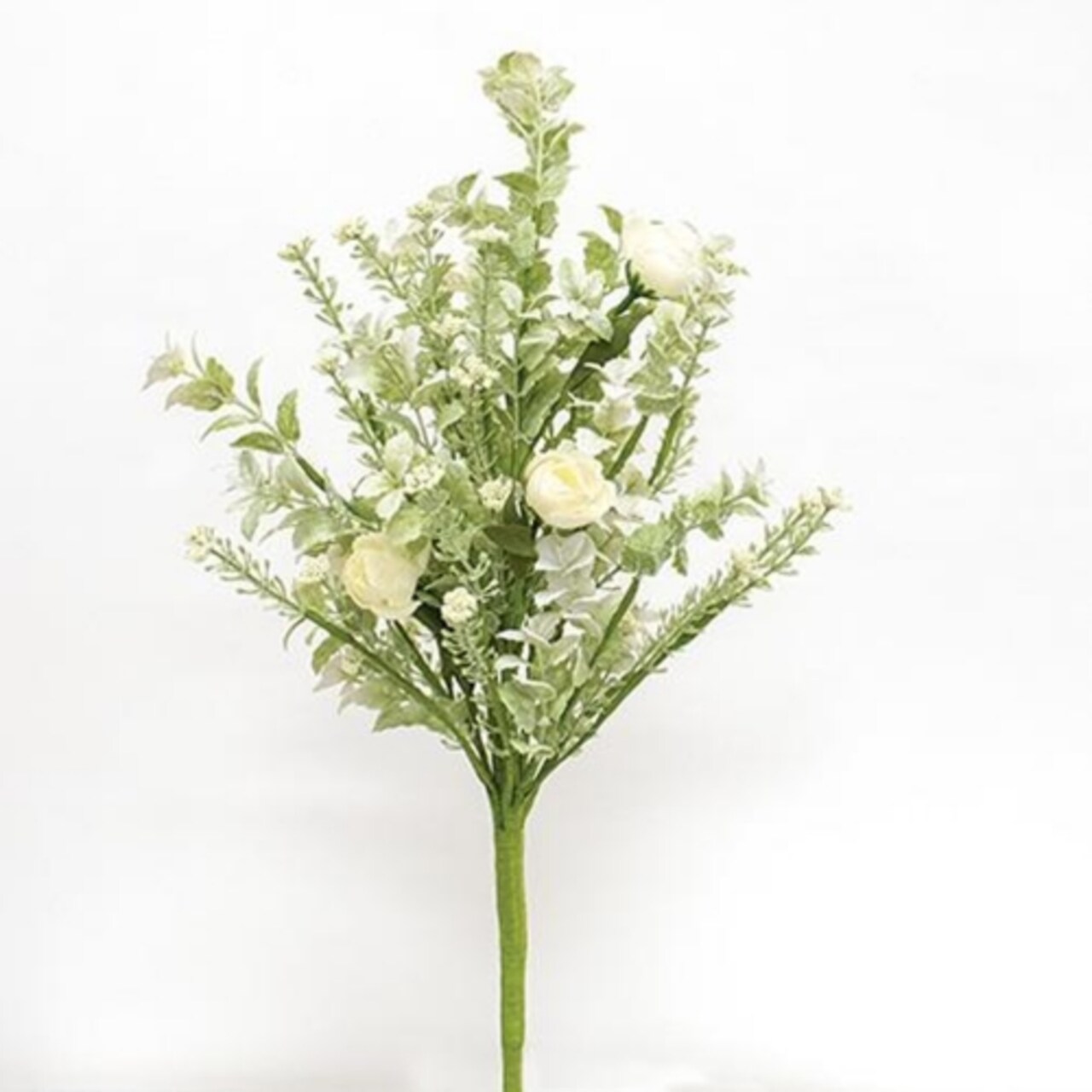 Set of 2 Artificial Cream Rose Floral Spray with Flexible Green Wrapped Stem and Textured Leaves for Indoor Vase Arrangement and Home Decoration